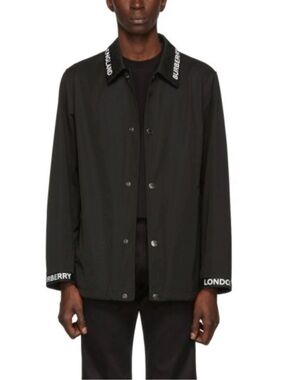 Burberry Black Easthorpe Coaches Logo-Collar Cuffs Snap Front Jacket